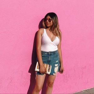 Zara Blue Denim Distressed Skirt Size M